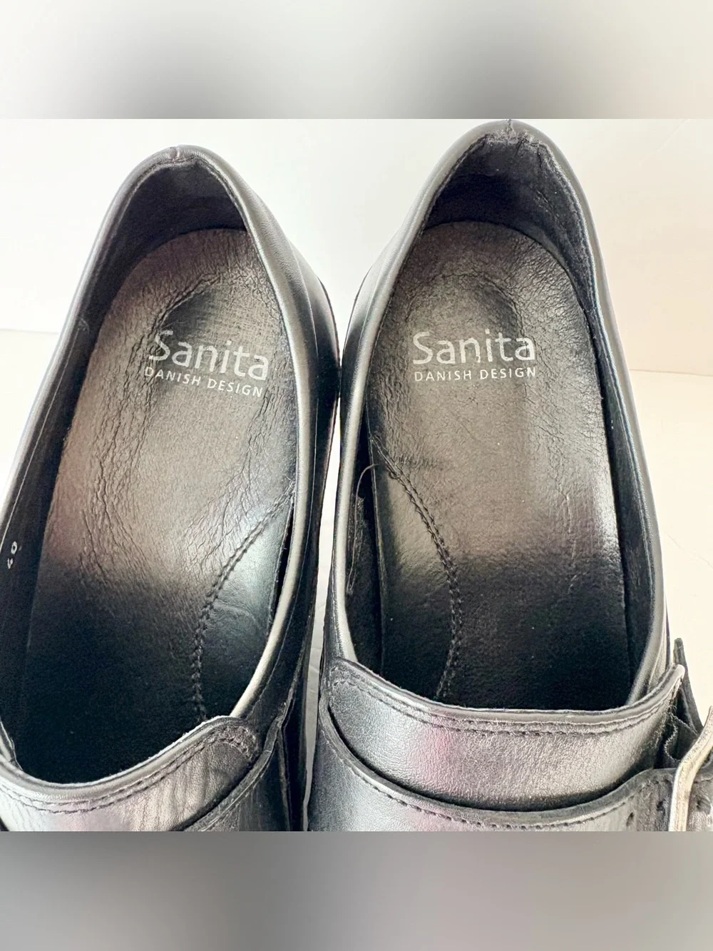 Sanita Maralyn Black Leather Wedge Pump Heels Buckle Slip On Shoes